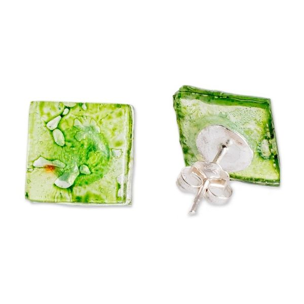 Alternate image for Eco-Friendly Geometric Green Recycled CD Button Earrings Bubble Vision in Green