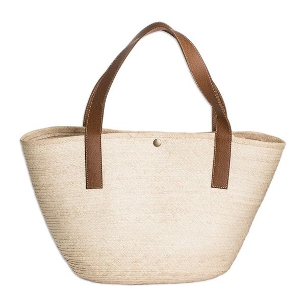 Alternate image for Faux-Leather Accented Beige Natural Fiber Shoulder Bag El Zonte Beach