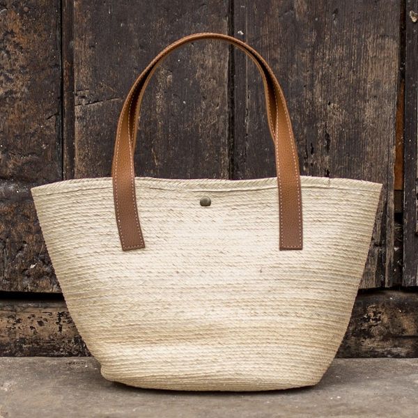 Alternate image for Faux-Leather Accented Beige Natural Fiber Shoulder Bag El Zonte Beach
