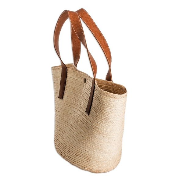 Alternate image for Faux-Leather Accented Beige Natural Fiber Shoulder Bag El Zonte Beach