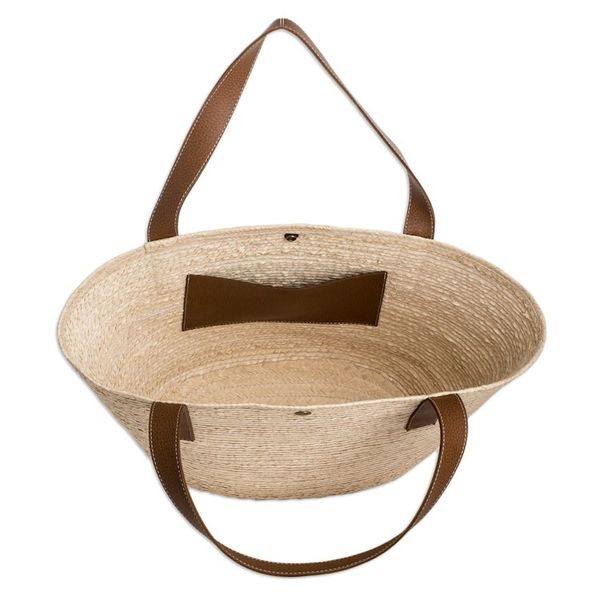 Alternate image for Faux-Leather Accented Beige Natural Fiber Shoulder Bag El Zonte Beach