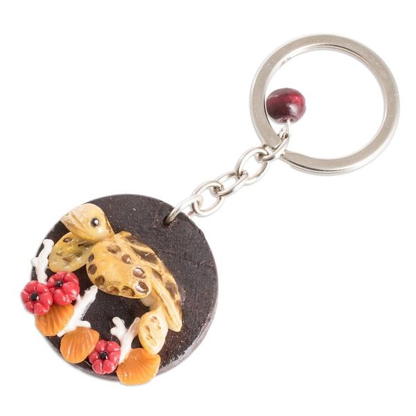 Alternate image for Handmade Painted Pinewood and Cold Porcelain Turtle Keychain The Little Turtle
