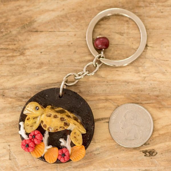 Alternate image for Handmade Painted Pinewood and Cold Porcelain Turtle Keychain The Little Turtle