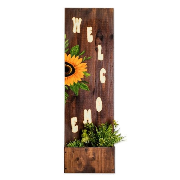 Alternate image for Hand-Painted Decorative Sunflower Wood Accent with Box Welcome