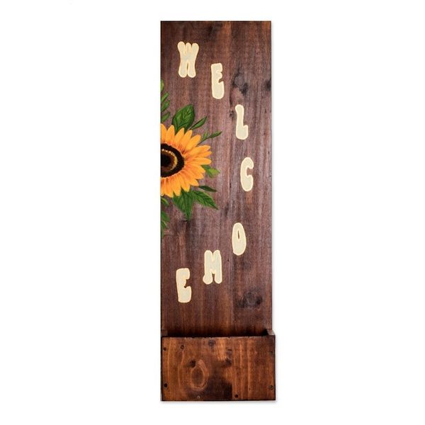 Alternate image for Hand-Painted Decorative Sunflower Wood Accent with Box Welcome