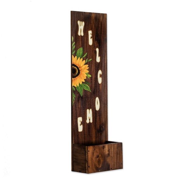 Alternate image for Hand-Painted Decorative Sunflower Wood Accent with Box Welcome