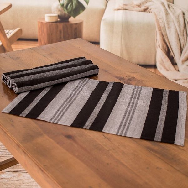 Alternate image for Set of 4 Handloomed Striped Grey and Black Cotton Placemats Shadows of Delight