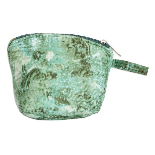 Alternate image for Embroidered Leafy Green Cotton Coin Purse with Zipper Forest Scenes