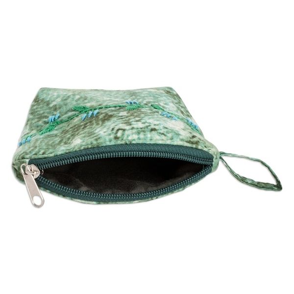 Alternate image for Embroidered Leafy Green Cotton Coin Purse with Zipper Forest Scenes