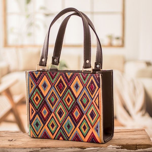 Alternate image for Faux Leather-Accented Diamond-Patterned Cotton Handbag Cultural Goddess