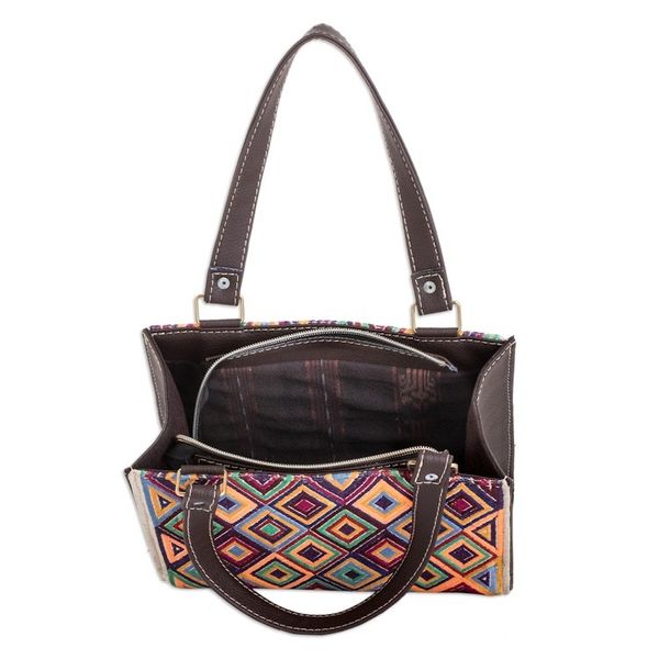 Alternate image for Faux Leather-Accented Diamond-Patterned Cotton Handbag Cultural Goddess