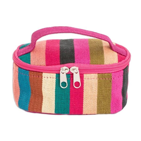 Alternate image for Handloomed Multicolor Striped Cotton Cosmetic Bag Small Tropical Ideas