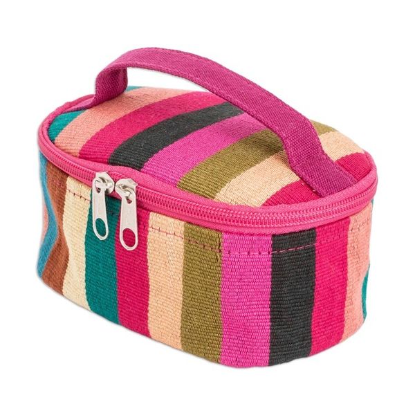 Alternate image for Handloomed Multicolor Striped Cotton Cosmetic Bag Small Tropical Ideas