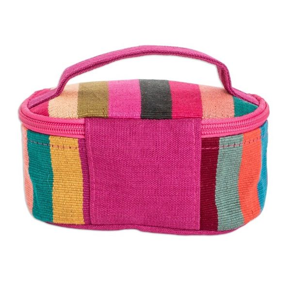 Alternate image for Handloomed Multicolor Striped Cotton Cosmetic Bag Small Tropical Ideas
