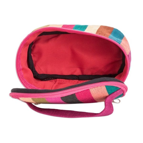 Alternate image for Handloomed Multicolor Striped Cotton Cosmetic Bag Small Tropical Ideas