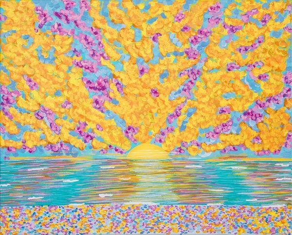 Alternate image for Signed Stretched Expressionist Landscape Acrylic Painting New Dawn