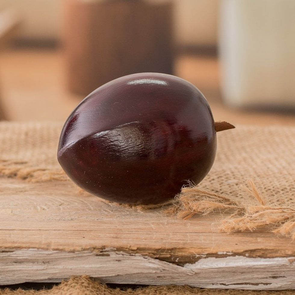 Guatemalan Hand-Carved Painted Cypress Wood Plum Figurine 'Guatemalan Plum'