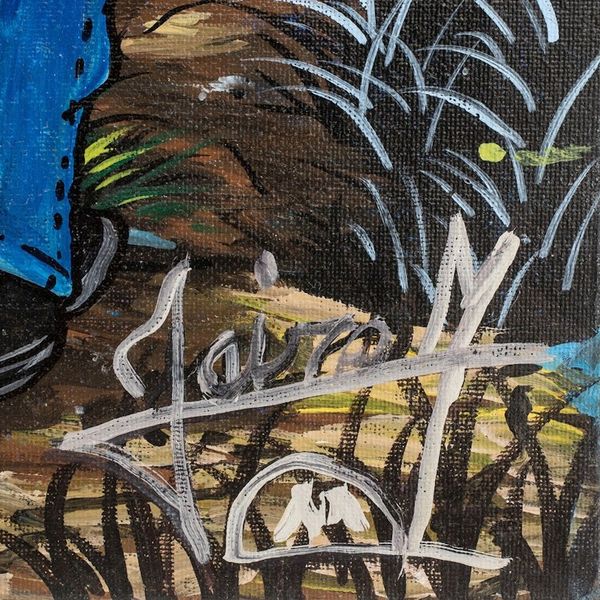 Alternate image for Signed Stretched Acrylic Naif Painting of Kids and School Lanterns