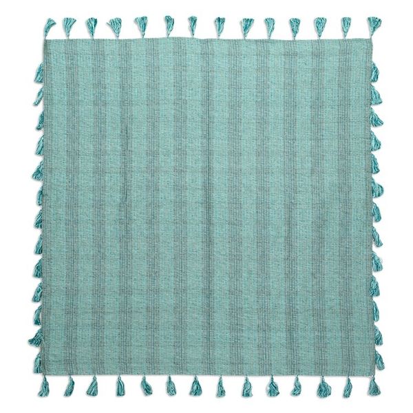 Alternate image for Handwoven Striped Cotton Throw in Aqua and Teal with Tassels Reef Inspiration