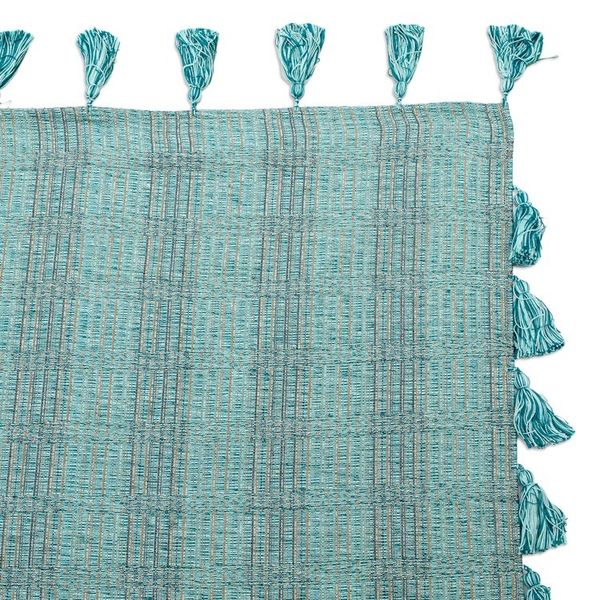 Alternate image for Handwoven Striped Cotton Throw in Aqua and Teal with Tassels Reef Inspiration
