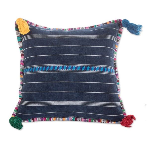 Alternate image for Handwoven Blue Cotton Cushion Cover with Zipper Closure Land of Traditions