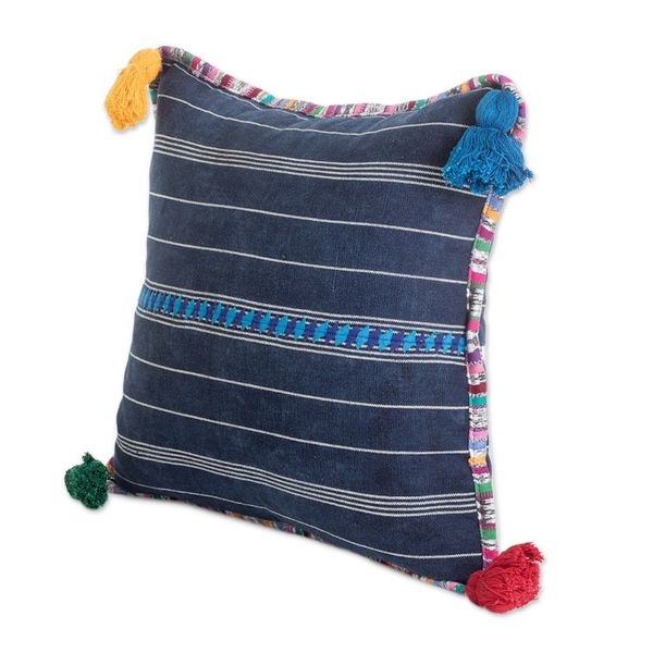 Alternate image for Handwoven Blue Cotton Cushion Cover with Zipper Closure Land of Traditions