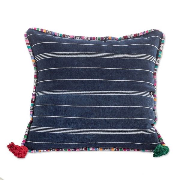Alternate image for Handwoven Blue Cotton Cushion Cover with Zipper Closure Land of Traditions