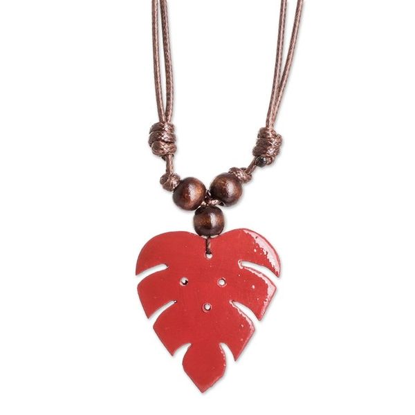 Alternate image for Crimson Calabash Gourd Pendant Necklace with Wood Beads Jungle Crimson
