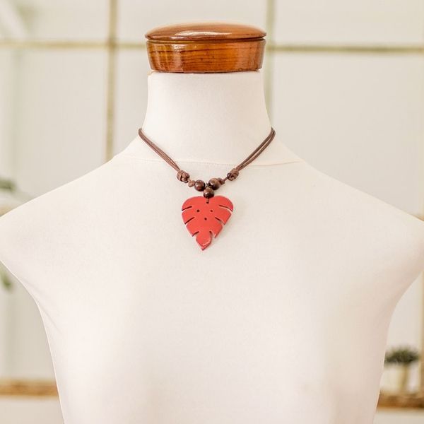 Alternate image for Crimson Calabash Gourd Pendant Necklace with Wood Beads Jungle Crimson