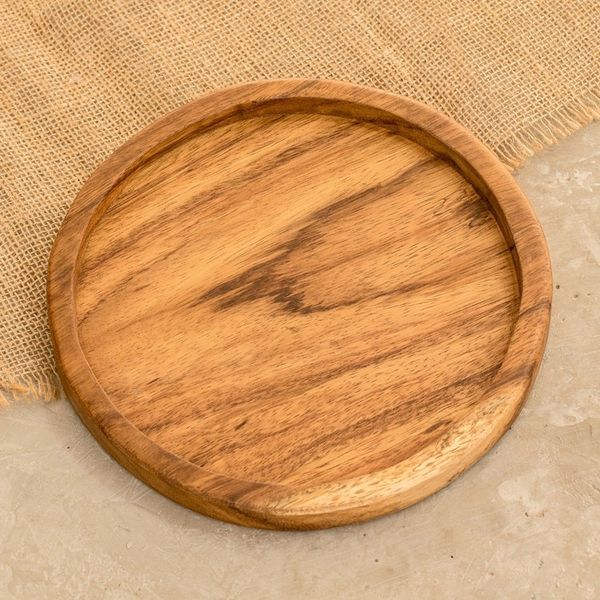 Alternate image for Handcrafted Round Conacaste Wood Snack Plate Little Pleasures