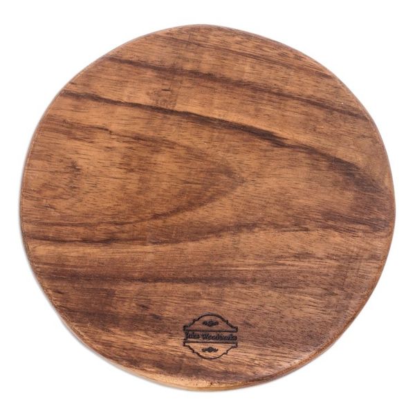 Alternate image for Handcrafted Round Conacaste Wood Snack Plate Little Pleasures