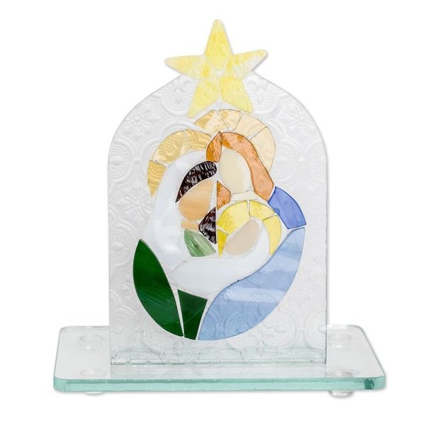 Alternate image for Handmade Religious Float Glass Home Accent in Green and Blue Serene Bonds