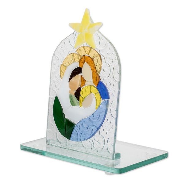 Alternate image for Handmade Religious Float Glass Home Accent in Green and Blue Serene Bonds