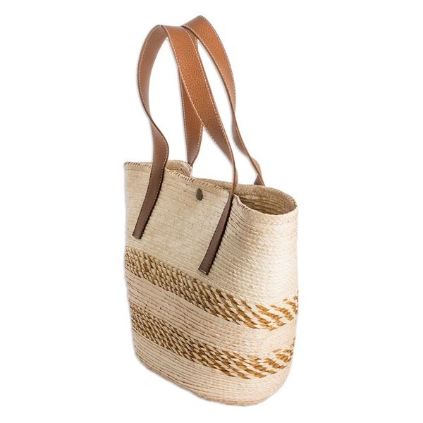 Alternate image for Handcrafted Beige and Golden Natural Fiber Shoulder Bag El Sunzal Beach