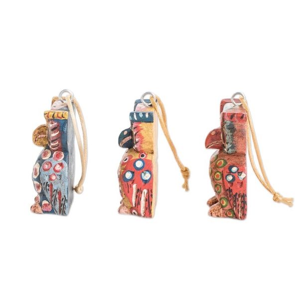 Alternate image for Handcrafted Pinewood Owl Ornaments from Guatemala Set of 3 Enchanting Owls
