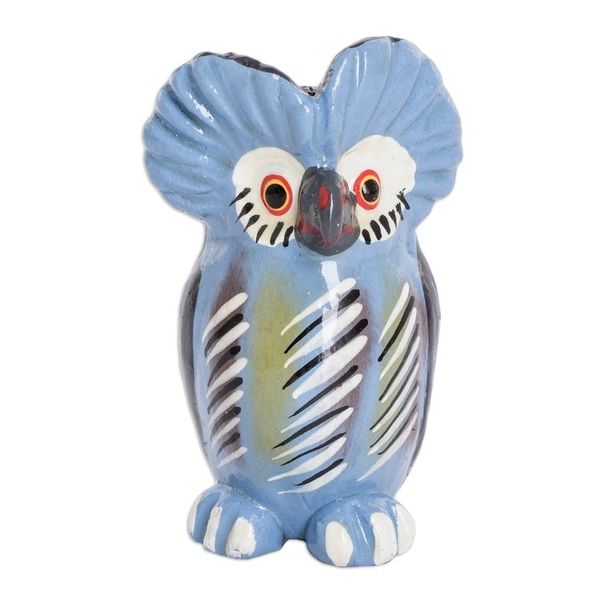 Alternate image for Ceramic Owl Figurine in Light Blue Hand-Painted in Guatemala Curious Tecolote