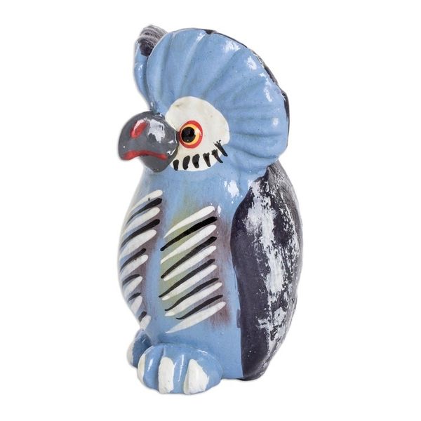 Alternate image for Ceramic Owl Figurine in Light Blue Hand-Painted in Guatemala Curious Tecolote
