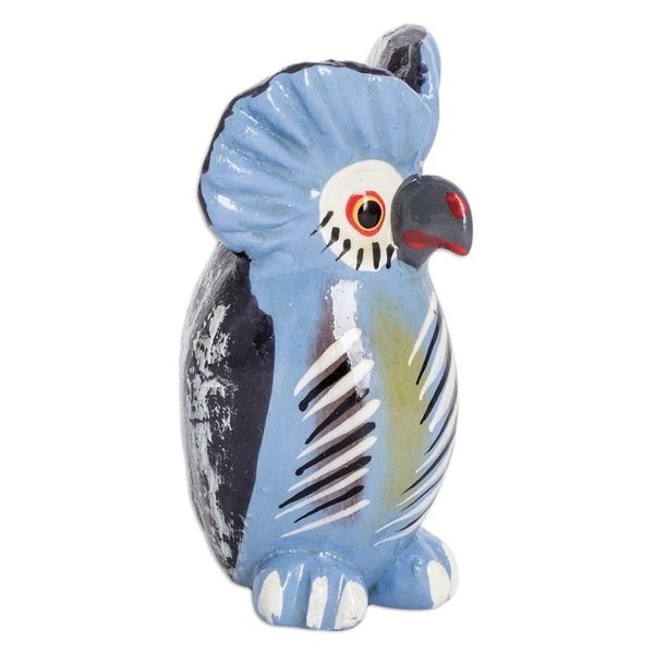 Alternate image for Ceramic Owl Figurine in Light Blue Hand-Painted in Guatemala Curious Tecolote