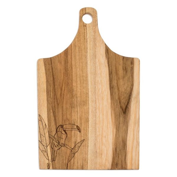 Alternate image for Handcrafted Laurel Wood Cutting Board with Toucan Engraving Toucans Delicacies