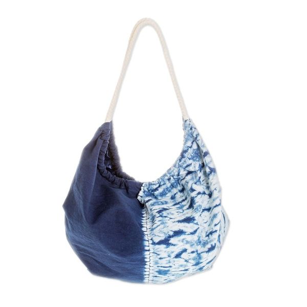 Alternate image for Modern Patterned Indigo Cotton Hobo Shoulder Bag Indigo Roads