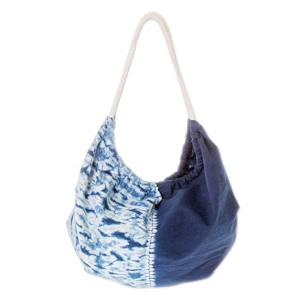 Alternate image for Modern Patterned Indigo Cotton Hobo Shoulder Bag Indigo Roads