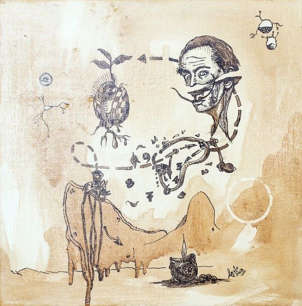 Alternate image for Stretched Ink and Coffee Wash Painting of Surrealist Scene Memory Breakage