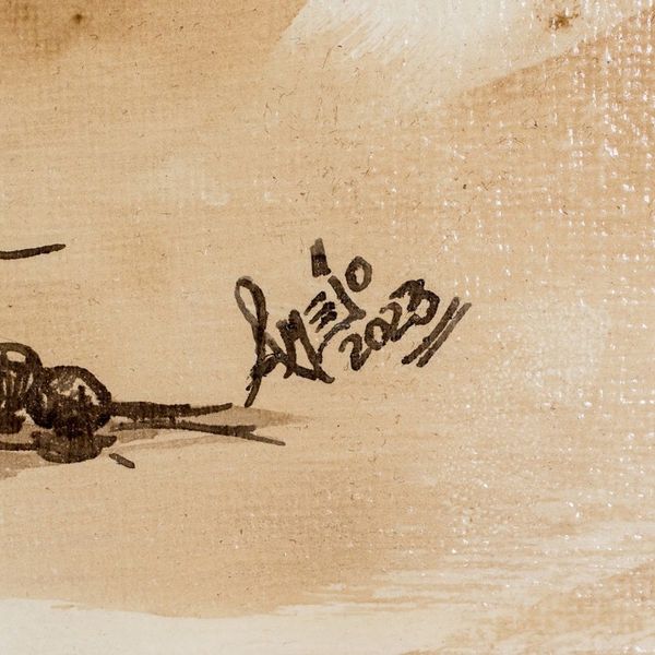 Alternate image for Stretched Ink and Coffee Wash Painting of Surrealist Scene Memory Breakage