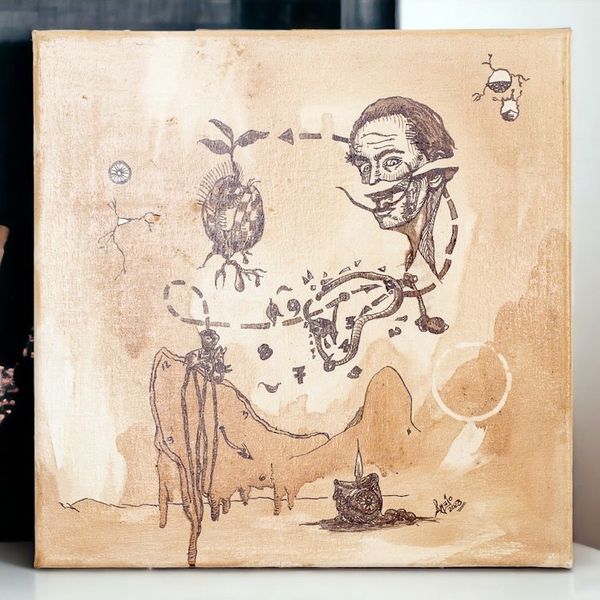 Alternate image for Stretched Ink and Coffee Wash Painting of Surrealist Scene Memory Breakage