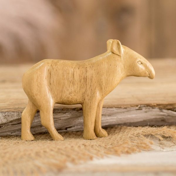 Alternate image for Teak Wood Tapir Kitchen Magnet Carved by Hand in Costa Rica Curious Tapir