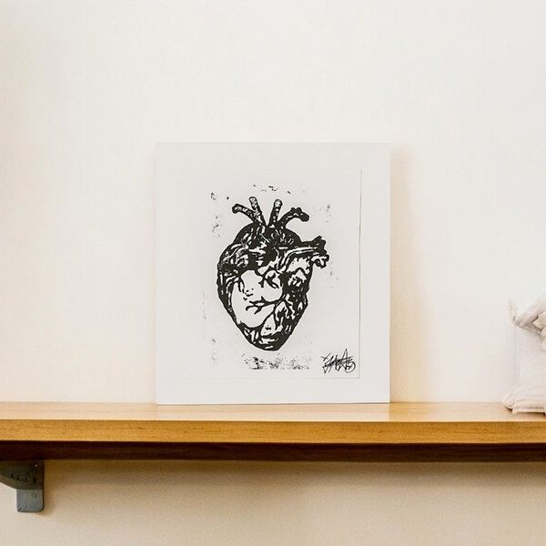 Alternate image for Expressionist Xylograph Print of the Heart from Guatemala Striped