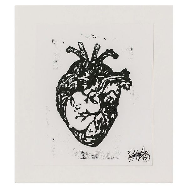 Alternate image for Expressionist Xylograph Print of the Heart from Guatemala Striped
