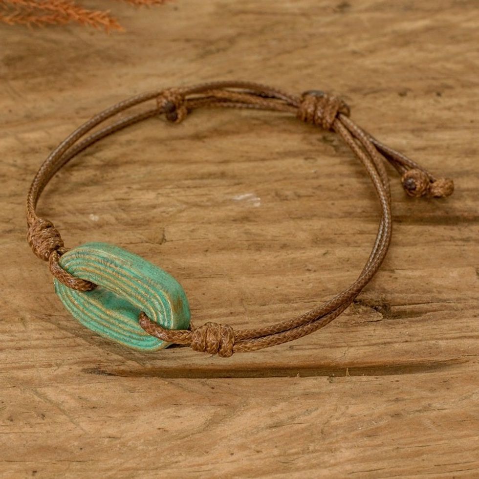 Handmade Cord Bracelet with Recycled Paper Pendant in Aqua 'Vision in Aqua'