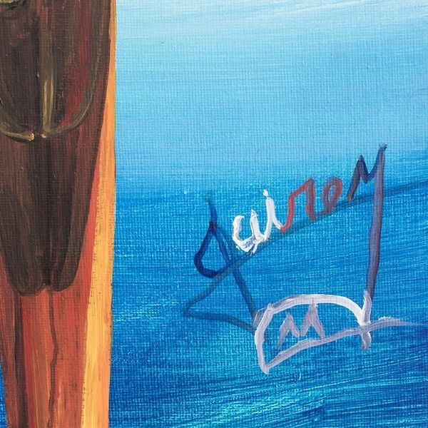 Alternate image for Signed Stretched Acrylic Impressionist Painting in Blue Macaw