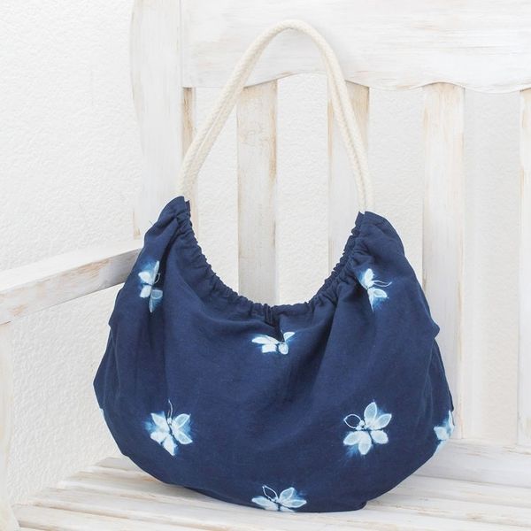 Alternate image for Butterfly-Themed Indigo Cotton Hobo Shoulder Bag Indigo Hope